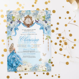 Invitation Cendrillon Princesse Bleu clair et or doux 16