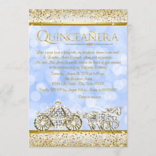 Invitation Cendrillon Princesse Quinceanera Or et Bleu