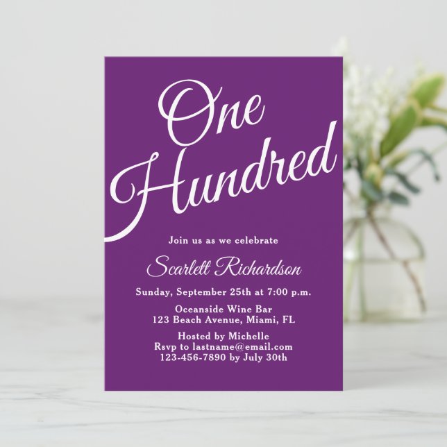 Invitation Cent Script Automne Purple 100e Anniversaire (Debout devant)