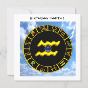 Invitation cercle AQUARIUS, jaune vif, bleu aqua, champagne