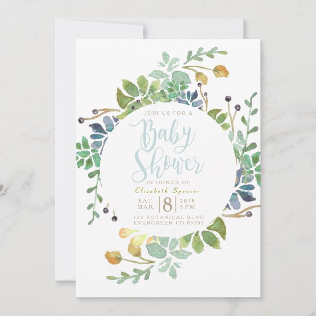 Invitation Cercle de jardin succulent | Baby shower aquarelle (Devant)