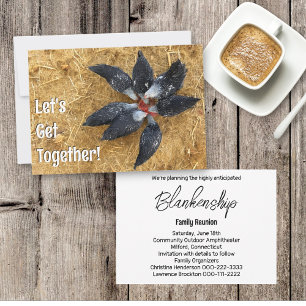 Invitation Cercle de poules noires et blanches mangeant de la