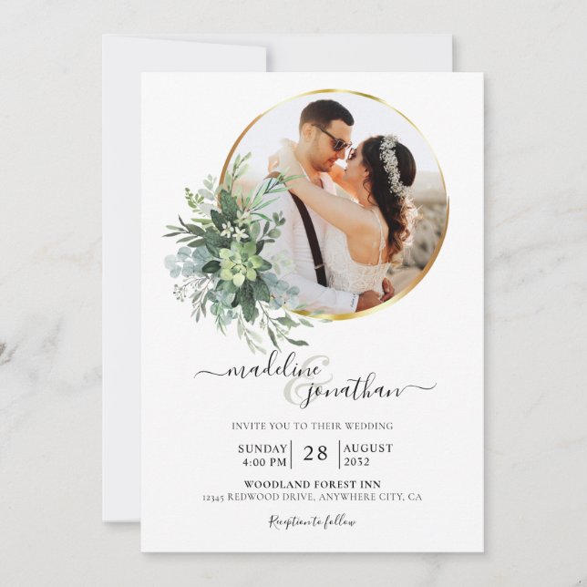 Invitation Cercle de verdure botanique Bordure 2 Mariage phot (Devant)