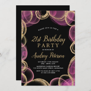 Invitation Cercle rose et or moderne Noir 21e anniversaire