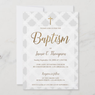 Invitation Cercles blancs gris simples Baptême moderne doré