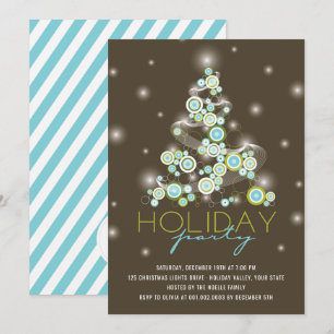 Invitation Cercles Bleus Paillettes Arbre de Noël Fête de Fêt