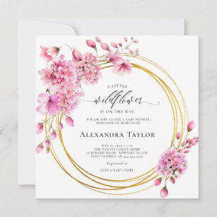 Invitation Cercles d'or fleur sauvage Boho rose bébé fille do