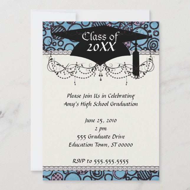 Invitation cercles funky doodle grad graduation (Devant)