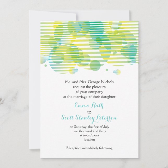 Invitation Cercles géométriques modernes aqua, mariage jaune (Devant)