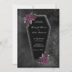 Invitation Cercueil Noir Roses Grises Étincelles Mariage Hall