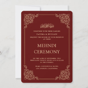 Invitation Cérémonie Antique Baroque Mehndi Rouge Bourgogne O