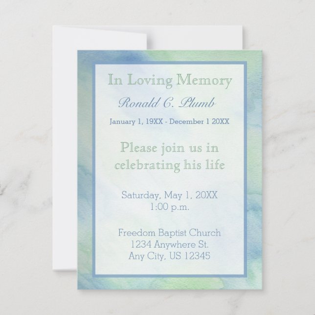 Invitation Cérémonie commémorative bleue et verte de (Devant)
