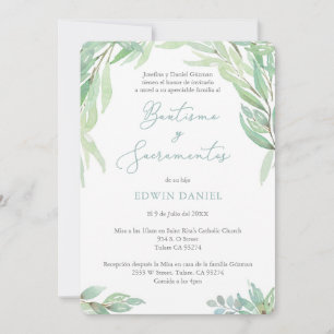 Invitation Cérémonie de baptême de garçon et sacrements latin