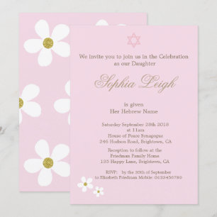 Invitation Cérémonie de baptême Hébreu Fille Rose