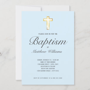 Invitation Cérémonie de baptême moderne Faux Gold Foil Cross
