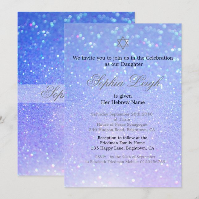 Invitation Cérémonie de baptême Parties scintillant de fille  (Devant / Derrière)