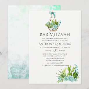 Invitation Cérémonie de Bar Mitzvah avec des succulentes à l'