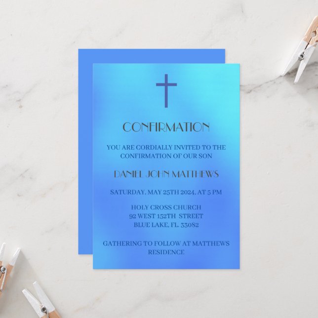 Invitation Cérémonie de confirmation de Croix Bleue (Devant/Arrière en situation)