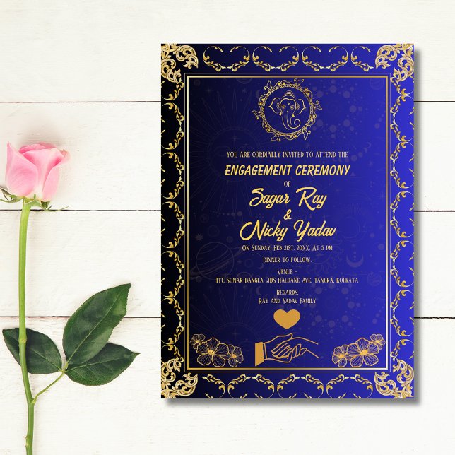 Invitation Cérémonie de fiançailles hindoue indienne Bleu et  (Créateur téléchargé)