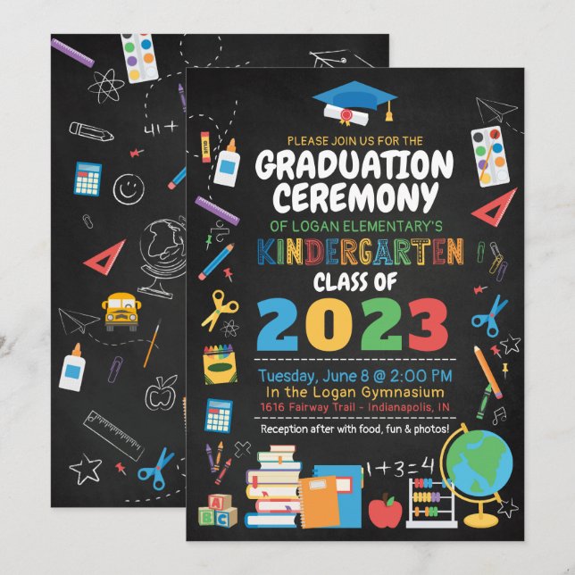 Invitation Cérémonie de graduation de la maternelle Couleur T (Devant / Derrière)