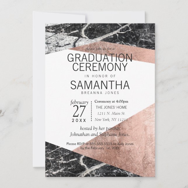 Invitation Cérémonie de graduation en or et marbre Rose moder (Devant)