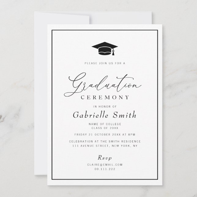Invitation cérémonie de graduation minimale simple (Devant)