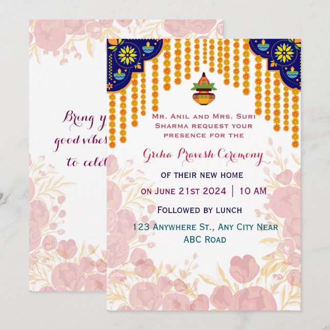 Invitation Cérémonie de Griha Pravesh (Devant / Derrière)