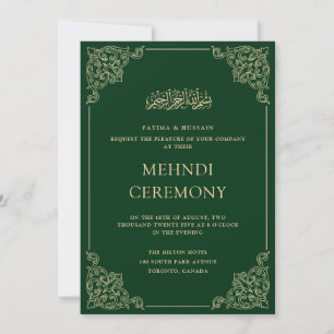 Invitation Cérémonie de Henna Mehndi Vintage Vert Gold Frame