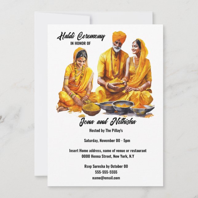Invitation Cérémonie de la famille Haldi bénédiction nuptiale (Devant)