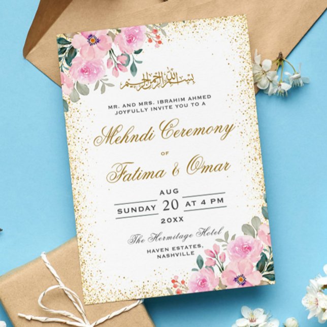 Invitation Cérémonie de la Mehndi islamique de la façade d'or (Créateur téléchargé)