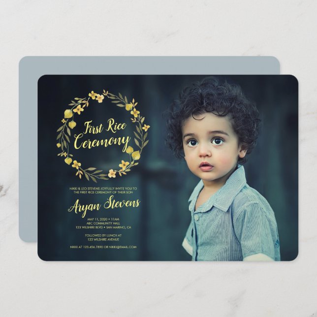 Invitation Cérémonie de la première couronne de riz jaune (Devant / Derrière)