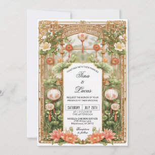 Invitation Cérémonie de mariage asiatique Lotus et Lanterne