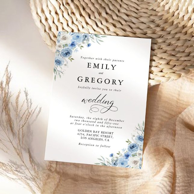 Invitation Cérémonie de Mariage de Dusty Blue Ivory Invitatio (Créateur téléchargé)