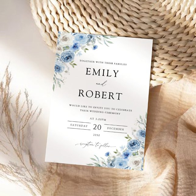 Invitation Cérémonie de Mariage de Dusty Blue Ivory Invitatio (Créateur téléchargé)