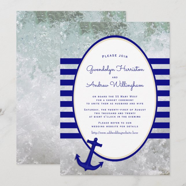 Invitation Cérémonie de Mariage Nautical Cruise Ship Invitati (Devant / Derrière)