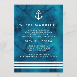 Invitation Cérémonie de mariage nautique à l'aquarelle bleue 