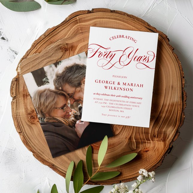 Invitation Cérémonie de mariage Rubis Rouge Script Tourbillon (Créateur téléchargé)