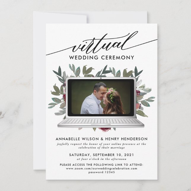 Invitation Cérémonie de Mariage virtuel de photo moderne (Devant)