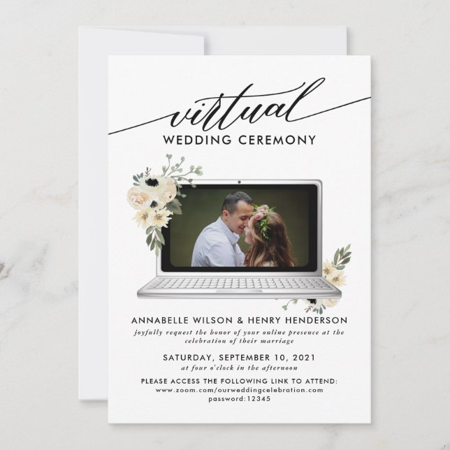 Invitation Cérémonie de Mariage virtuel de photo moderne (Devant)