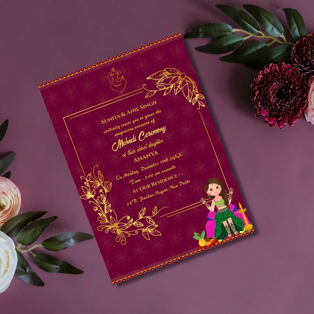 Invitation Cérémonie de mehndi de la mariée indienne élément  (Créateur téléchargé)