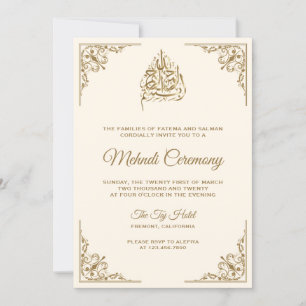 Invitation Cérémonie de Mehndi islamique musulmane crème et o