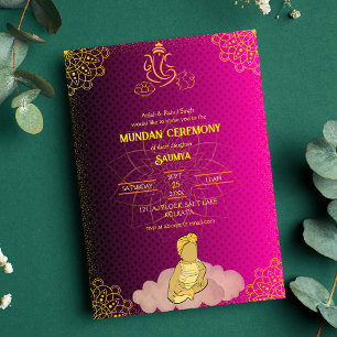 Invitation Cérémonie de Mundan logo Ganesha Royal Golden & Pi
