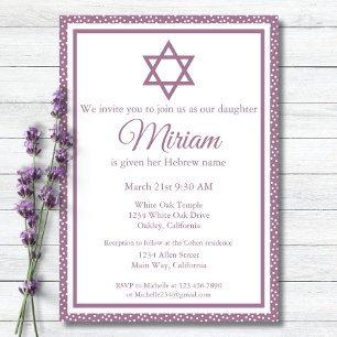 Invitation Cérémonie de Nomination de Bébé Juif Violet Simcha