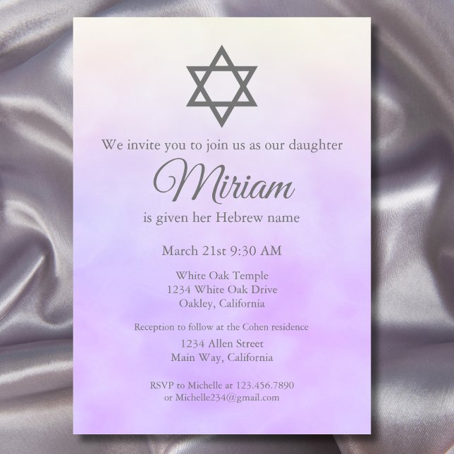 Invitation Cérémonie de Noms de Bébé Juif Violet Simchat Bat (Créateur téléchargé)