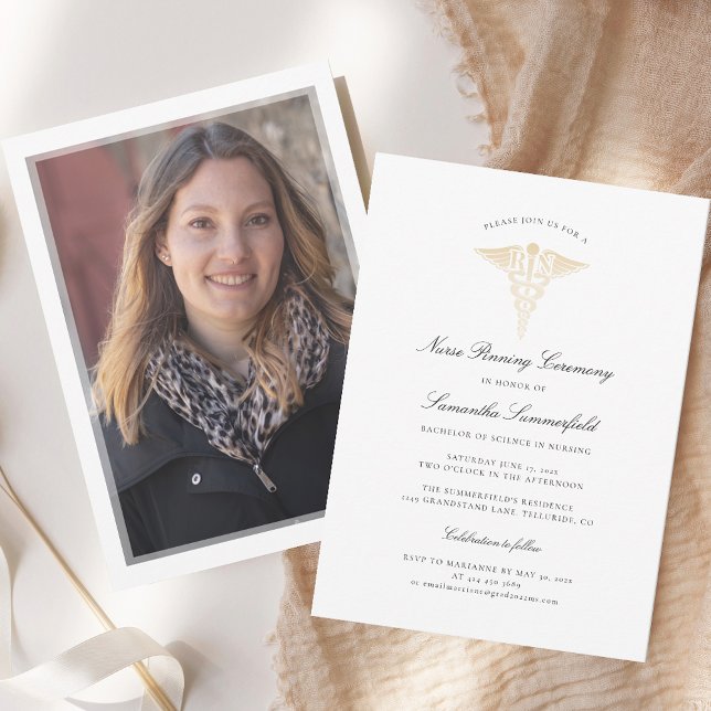 Invitation Cérémonie de remise des diplômes 2025 Photo Nurse  (Nurse Pinning Ceremony Photo Graduation 2025 Invitation)