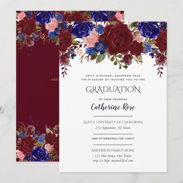 Invitation Cérémonie de remise des diplômes Bleu Rose de Bour (Devant / Derrière)