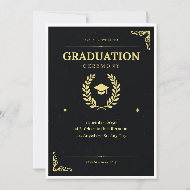 Invitation Cérémonie de remise des diplômes Noir et Or Invita (Devant)