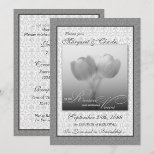 Invitation Cérémonie de renouvellement Vow Argent Damask et T