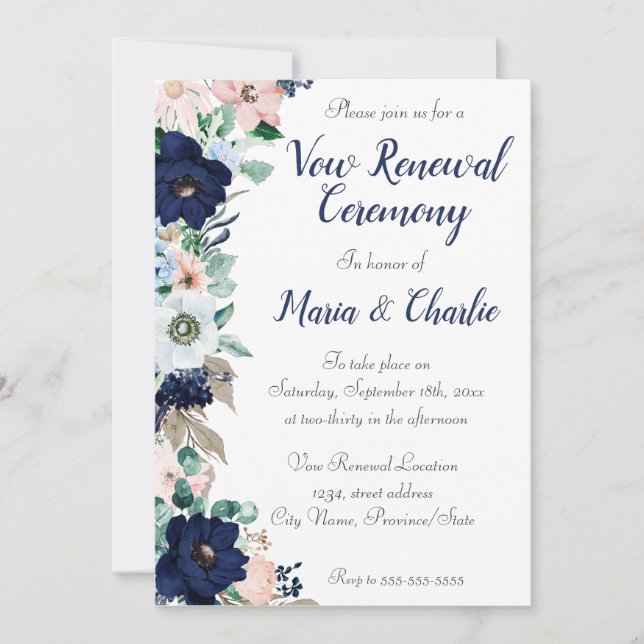 Invitation Cérémonie de renouvellement Vow Élégant Florals (Devant)