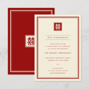Invitation Cérémonie de thé Double Bonheur Carré Classique 囍